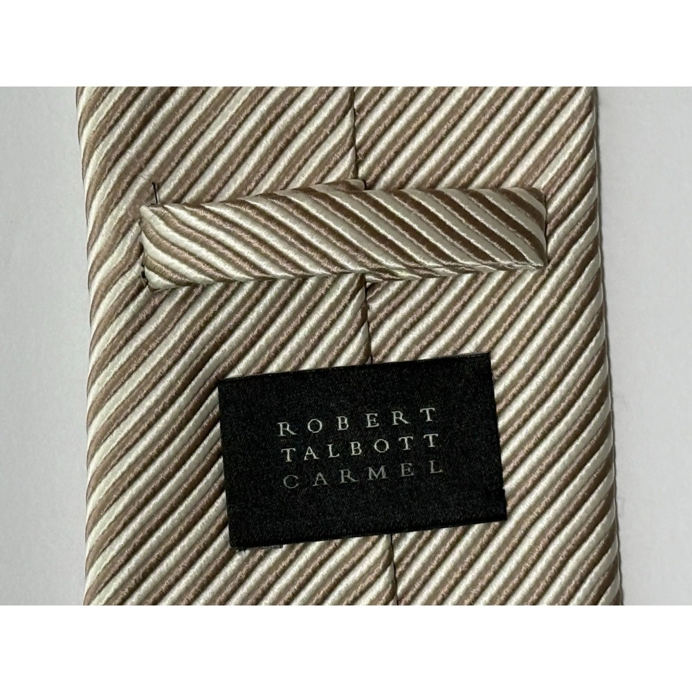 NWT ROBERT TALBOTT 100% Silk Tie Cream/Beige Striped - Made In USA - EUC - Picture 6 of 12